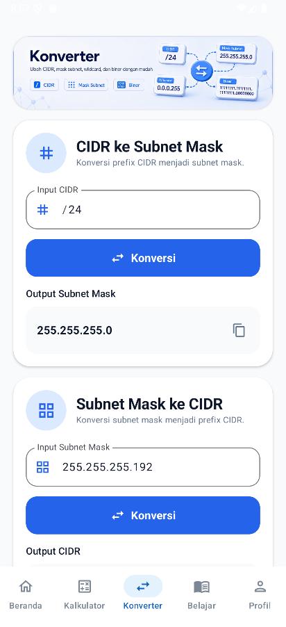 Screenshot Konverter IP Subnet & CIDR Calculator