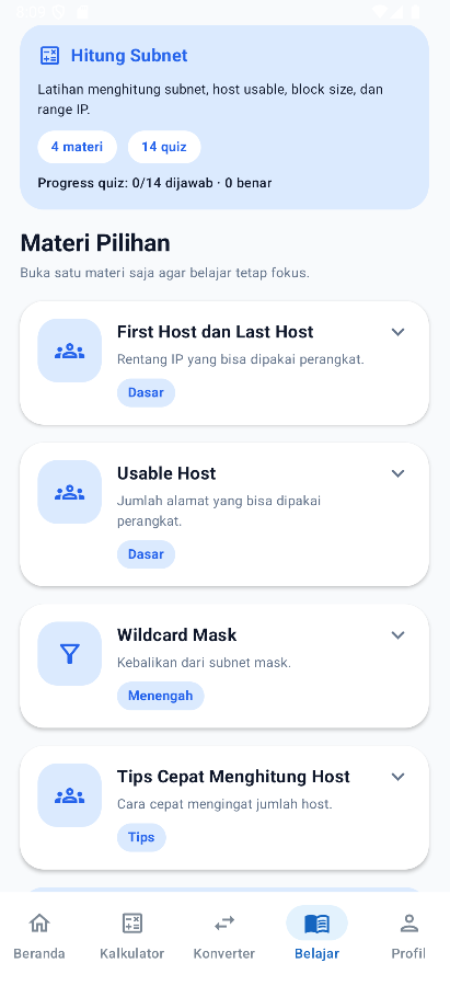 Screenshot Belajar 4 IP Subnet & CIDR Calculator